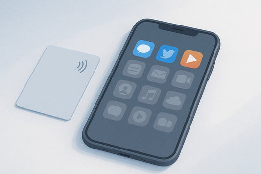 A smartphone beside a physical NFC card, representing different digital wellness app approaches