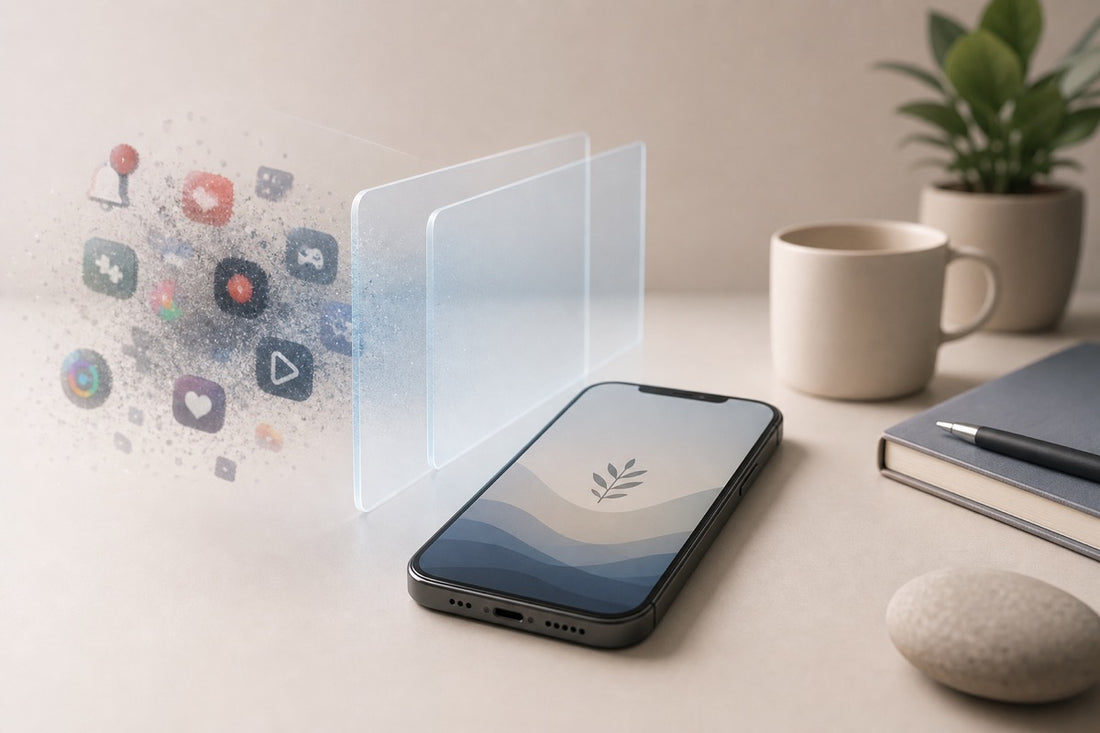 Screen time app on smartphone with distraction blocking concept